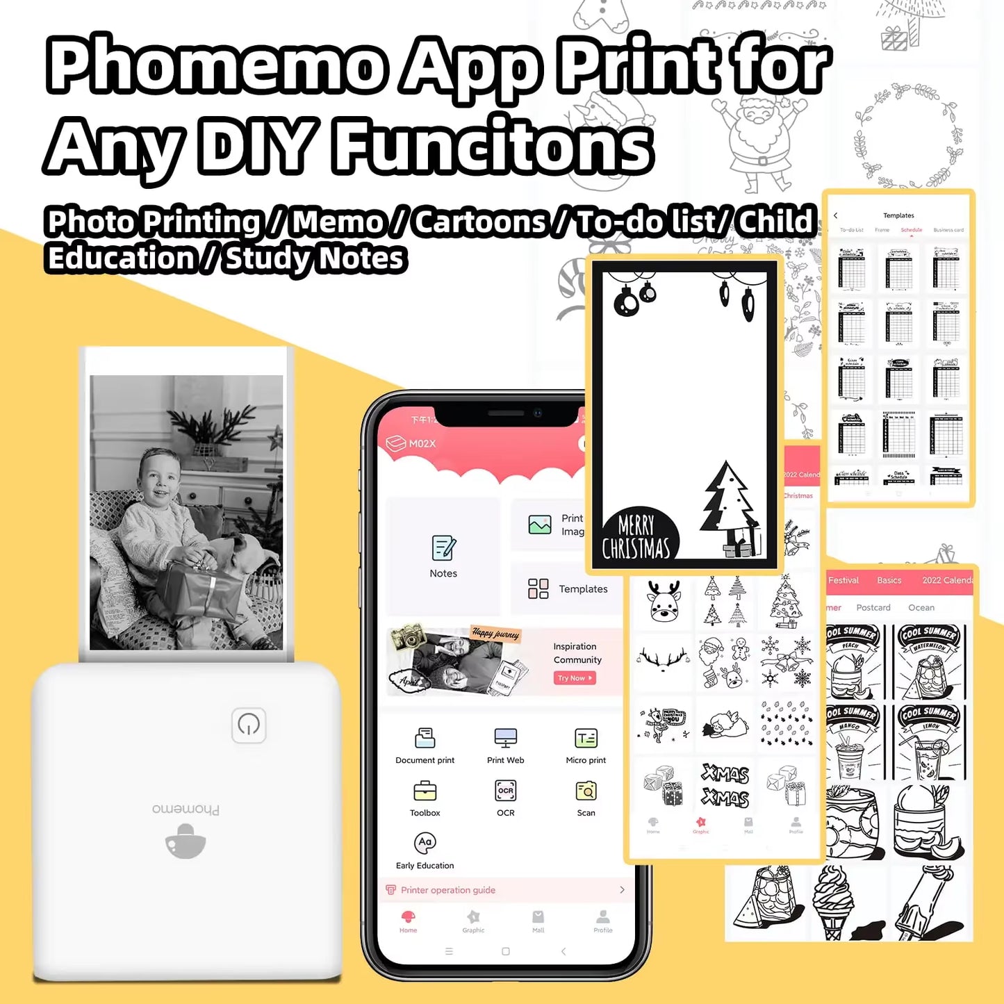 Mini Impresora Portátil Phomemo M02 Pro — 300 DPI, Bluetooth, Sin Tinta y Compatible con iOS y Android