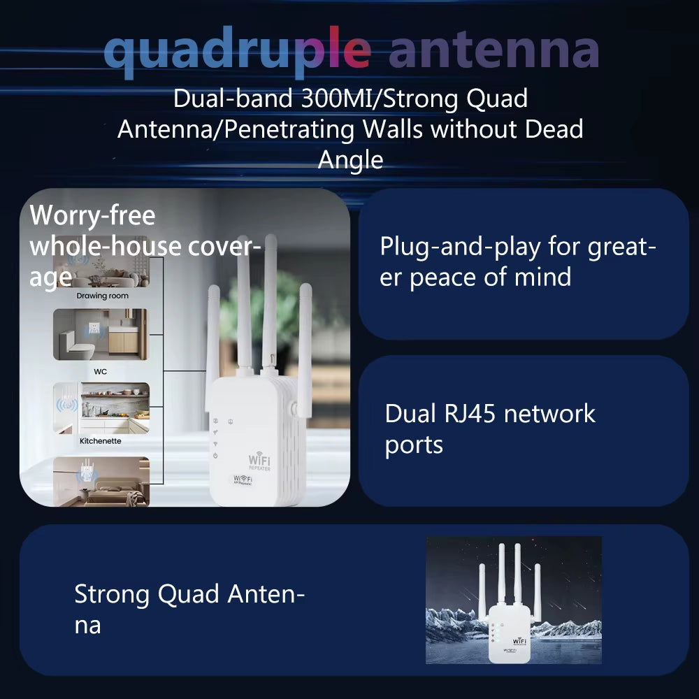Repetidor WiFi Inalámbrico Elough 2.4G — Amplificador de Señal, Extensor de Cobertura y Reforzador de Velocidad (300 Mbps)