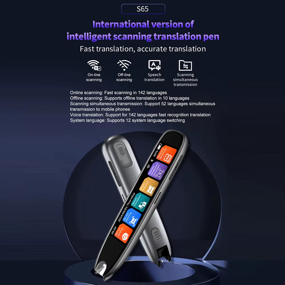 Bolígrafo Traductor Inteligente S65 — Traducción Instantánea en 142 Idiomas con Pantalla Táctil HD y Escáner de Texto