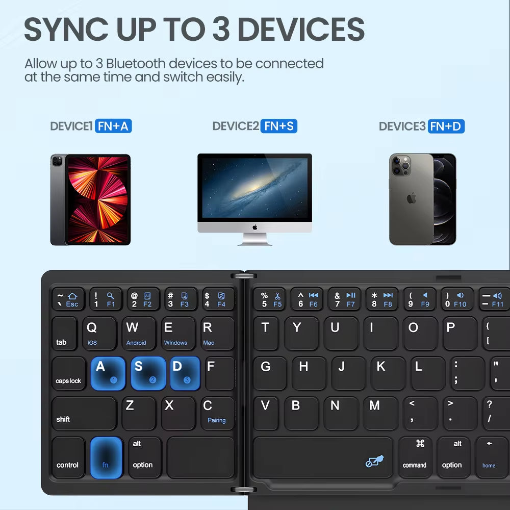 Teclado Bluetooth Plegable 4 en 1 con Touchpad — Ultra Portátil, Silencioso y Compatible con Windows, Android y iOS