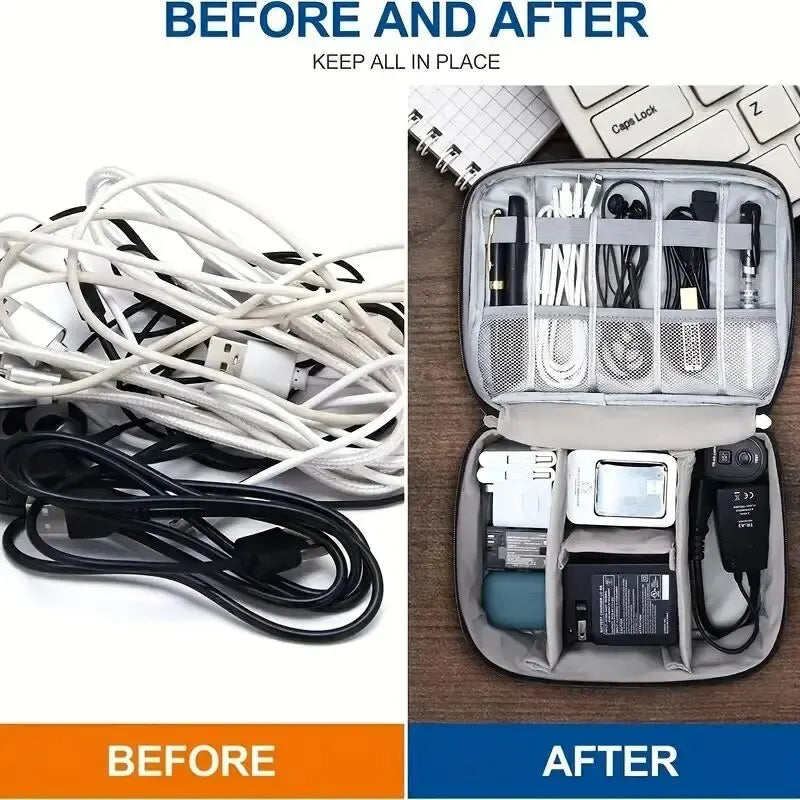 Bolsa Organizadora de Cables y Accesorios Electrónicos — Impermeable, Compacta y Perfecta para Viajar