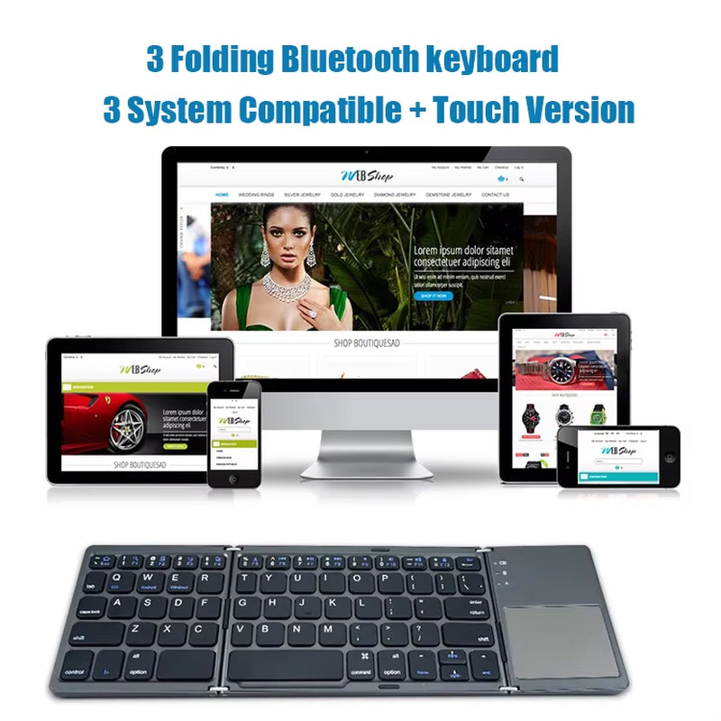 Teclado Bluetooth Plegable con Touchpad — Compatible con iOS, Android y Windows