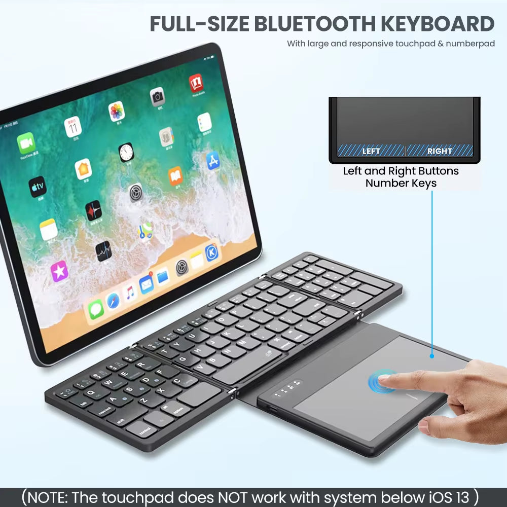 Teclado Bluetooth Plegable 4 en 1 con Touchpad — Ultra Portátil, Silencioso y Compatible con Windows, Android y iOS