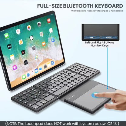 Teclado Bluetooth Plegable 4 en 1 con Touchpad — Ultra Portátil, Silencioso y Compatible con Windows, Android y iOS