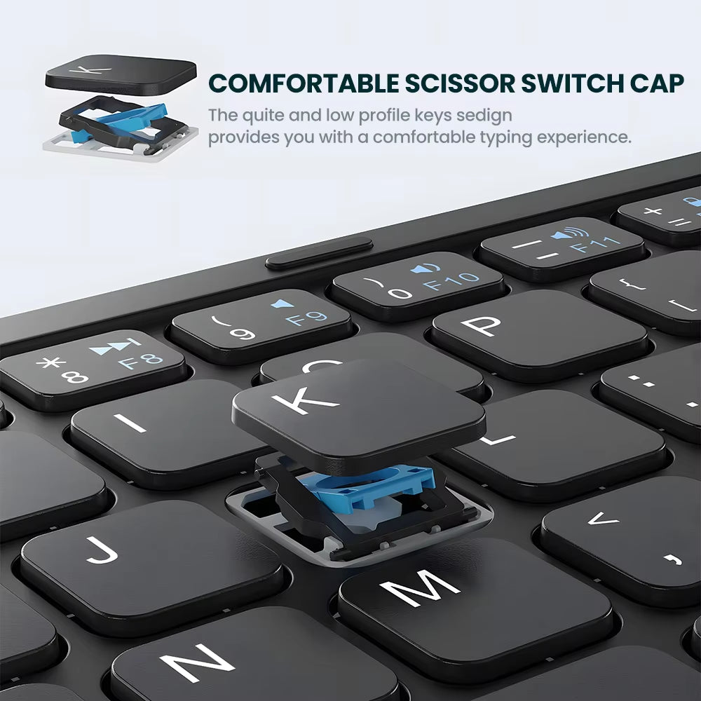Teclado Bluetooth Plegable 4 en 1 con Touchpad — Ultra Portátil, Silencioso y Compatible con Windows, Android y iOS