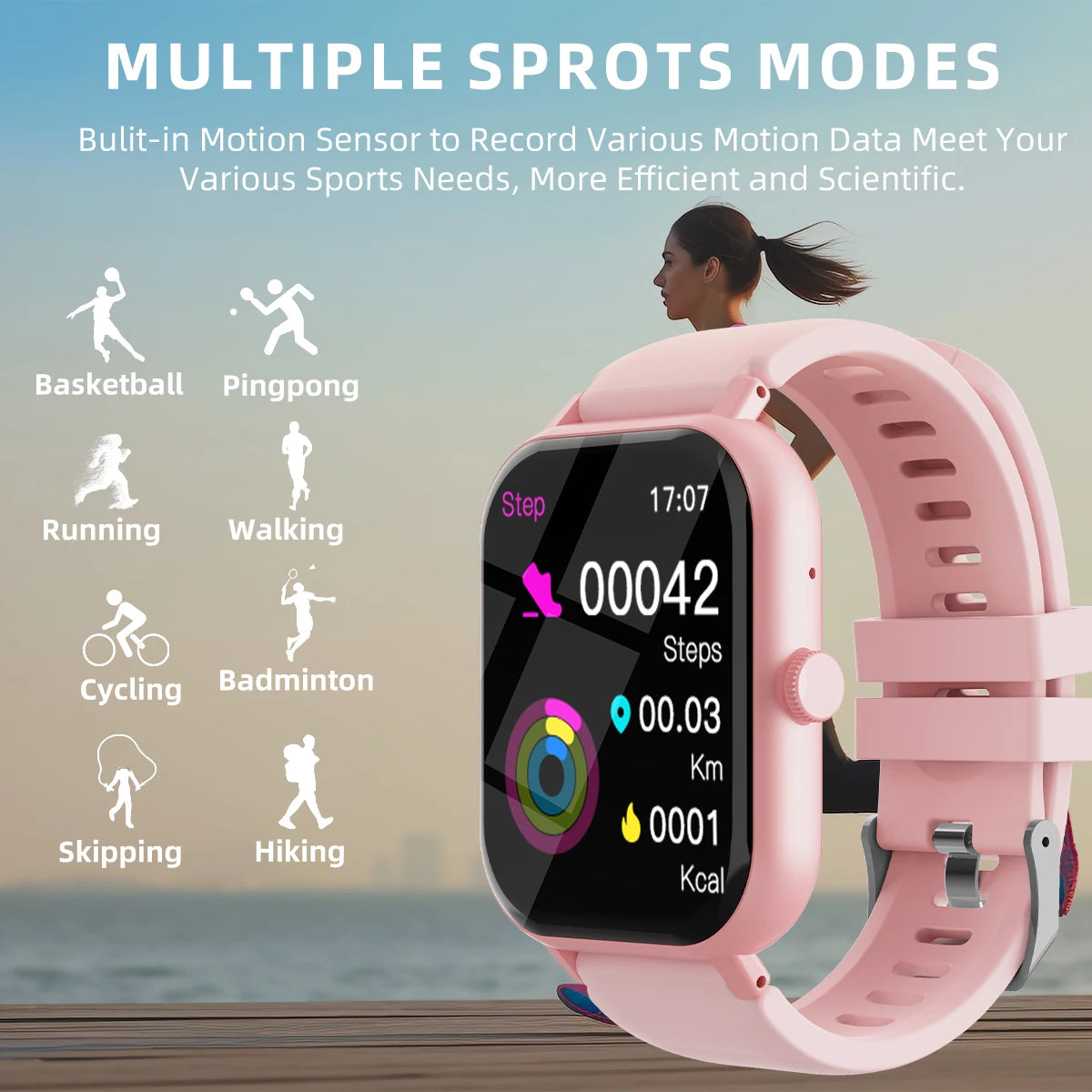 Smartwatch Deportivo con Podómetro, Pulsómetro y Pantalla Full Touch 1.99”
