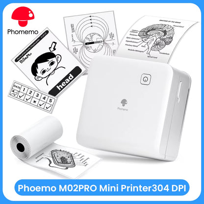 Mini Impresora Portátil Phomemo M02 Pro — 300 DPI, Bluetooth, Sin Tinta y Compatible con iOS y Android