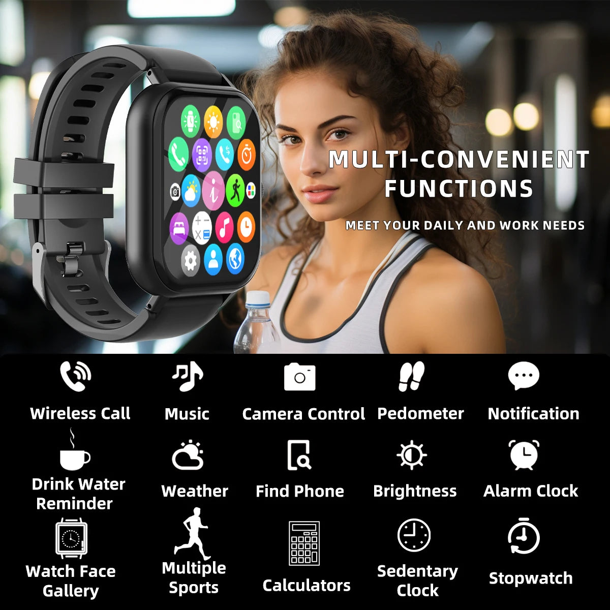 Smartwatch Deportivo con Podómetro, Pulsómetro y Pantalla Full Touch 1.99”