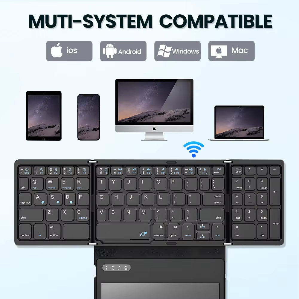 Teclado Bluetooth Plegable 4 en 1 con Touchpad — Ultra Portátil, Silencioso y Compatible con Windows, Android y iOS